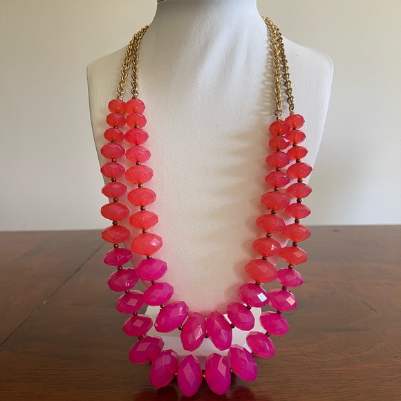Bright and bold two strand necklace pink, coral and gold tone lobster clasp - Picture 3 of 4